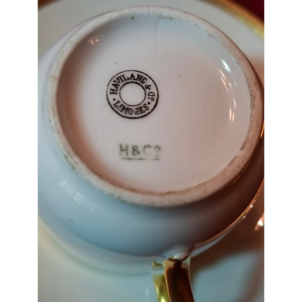 3 Haviland Limoges France Gold Gilt White‎ Porcelain Demitasse Cup & Saucers